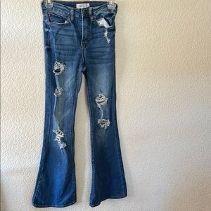 Distressed Blue Flare Jeans